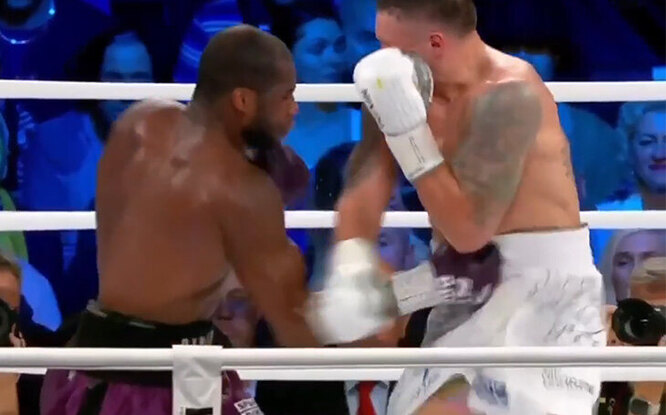 Low blow that knocked Usyk down